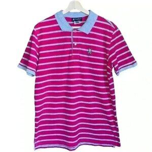PSYCHO BUNNY PINK & GREY STRIPED POLO SHIRT
